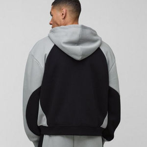 Charbon de bois de haute qualité surdimensionné Boxy Color Block Homme imprimé zippé à travers les sweats à capuche pour hommes coton mélangé personnalisé en gros - Product Image 5