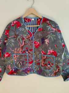 Chaqueta Bomber Reversible Acolchada de Algodón con Estampado Floral, Ecológica, de Manga Corta, Hecha a Mano, Abrigo de Invierno para Mujer - Product Image 3