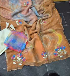 ผ้าจอร์เจียเจ็ตส่าหรีงานประดับหินสำหรับงานแต่งงานของชาวอินเดียสวมชุดส่าหรีผ้าฝ้ายพิมพ์ลายดอกไม้สำหรับใช้ในชีวิตประจำวัน - Product Image 3