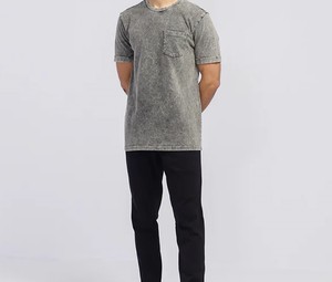 T-shirt pour homme en coton lavé, manches courtes, col rond, couleur unie, jersey tricoté, coupe classique, avec poche. - Product Image 4