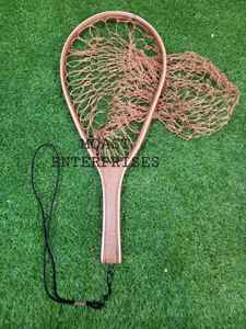 Épuisette de pêche à la mouche d'extérieur avec cadre en bois et filet en caoutchouc, outil de capture de truites à lancer à la main - Product Image 6