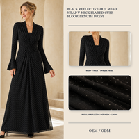 Robe longue noire pour femme avec strass thermocollés, en maille, col en V, poignets évasés, taille torsadée – Fabricant OEM & ODM de robes personnalisées