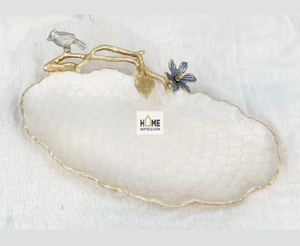 Plateaux métalliques de luxe en émail blanc et or, plateaux de fleurs de service en métal de styliste - Product Image 5