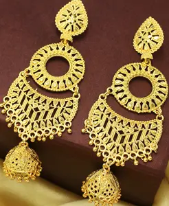 Earrings gold plated designer African style premium quality jumkha bali hoop earrings for women Earchain earring
