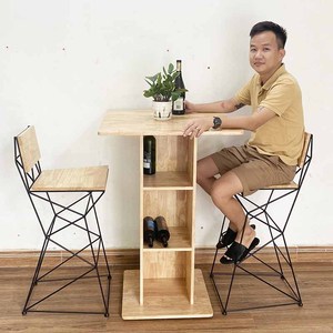 Contemporary Bar Furniture Set with Cabinet and 2 Wooden Bar Stools with Iron <b>Frames</b> for Home Bar and Restaurant Use - Product Image 6