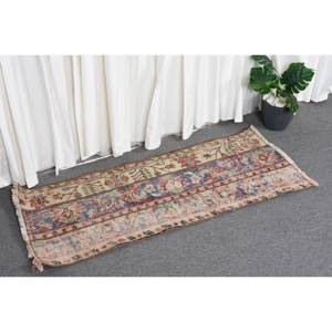 Vintage 1.6x3.8ft Turkish <b>Wool</b> Rug Beige <b>Red</b> Patchwork Abstract Handmade Rug for Entryway 10mm Thick Latex Backing for Teens - Product Image 3