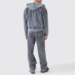 Chaqueta de mezclilla con capucha personalizada Boxy Fit Acid Wash para hombre, chaqueta vaquera holgada - Product Image 2