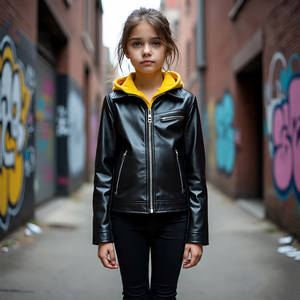 Chaqueta de cuero recortada para motocicleta de alta calidad para niñas a prueba de viento | Chaquetas de cuero de motorista para exteriores para niños y niñas - Product Image 5