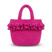 Sac seau en crochet pour femme avec raphia, style bohème, sac de plage à deux poignées, couleur naturelle