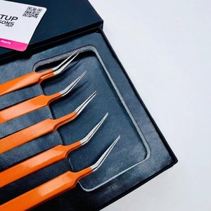 Pince à épiler pour cils GETUP BROSONS IMPEX de haute qualité en acier inoxydable, nouvelle isolation, couleurs orange, pointe lisse, poignée diamantée - Product Image 2