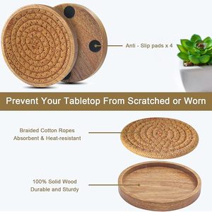Needlework Breaded Cotton Rope and Wooden <b>Table</b> <b>Coaster</b> for Tabletop and Kitchen Home Decor Mat Top Quality Product - Product Image 5
