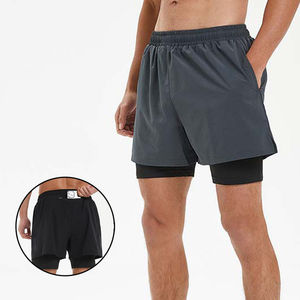 กางเกงขาสั้นกีฬารัดกล้ามเนื้อ2-in-1สไตล์ไฮสตรีทพร้อมกระเป๋าซิปชุดออกกำลังกายสีทึบ - Product Image 6