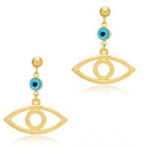 Boucles d'oreilles clous œil perlé bleu plaqué or 22 carats, bijoux turcs faits à la main en argent sterling 925, vente en gros - Product Image 3