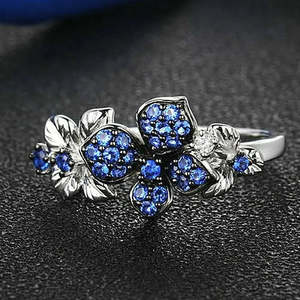 Anillos de plata 925 de calidad excepcional, joyería de boda para mujer con zafiro cúbico, tamaño 7 Cus-Jew18 - Product Image 1