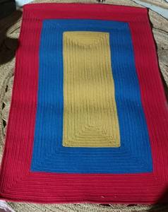 Tapis en coton floral moderne rectangulaire multicolore tressé en dori antidérapant à poils plats écologique fabriqué à la machine entretien à la main - Product Image 1