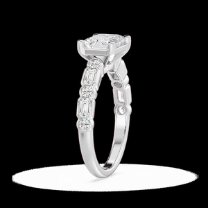 Bague de fiançailles en diamant de laboratoire de taille émeraude 2,50 CTW, taille est-ouest, bande latérale de forme mixte, or massif 14 carats - Product Image 3