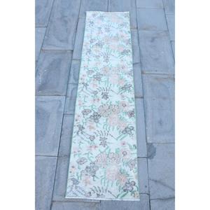 Vintage Turkish Wool <b>Rug</b> <b>Runner</b> 1.5x5.8 ft White Patchwork Design Eco-Friendly Latex Backing - Product Image 1