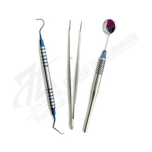 Kit de diagnóstico de examen dental, juego de herramientas dentales de acero inoxidable de 3 piezas con pinzas de sonda de espejo, Manual certificado CE - Product Image 1