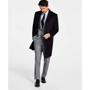 Cappotto Casual da Uomo Brooks Brothers in Lana Nera, Taglia Grande, con Cappuccio, Imbottitura in Cashmere, Stile Impermeabile, Blazer Stampato - Product Image 1