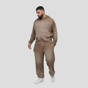 ชุดวอร์มมีซิปสำหรับผู้ชายกางเกงทรงโอเวอร์ไซส์มีฮู้ดและมีซิปทรงโอเวอร์ไซส์สไตล์เฟรนช์เทอร์รี่ออกแบบโลโก้ได้ตามต้องการ - Product Image 4