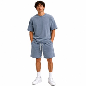 Conjunto de Camiseta y Pantalones Cortos de Algodón Verde para Hombre, Estilo Casual de Verano, Tejido Transpirable, Logotipo Estampado en la Parte Delantera - Product Image 4