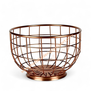 Elegant Copper Finishing <b>Wire</b> <b>Grid</b> Basket with Wide Pedestal Base, Round Decorative Bowl for Fruit, Kitchen, or Tabletop Display - Product Image 6