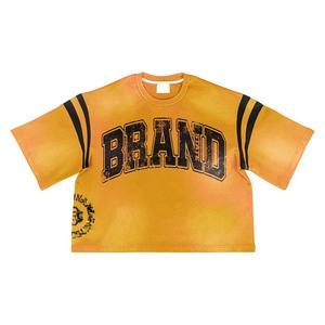 T-shirt femme délavé à l'acide, mélange de coton de haute qualité, toucher doux, vert avec empiècements de manches jaunes, logo personnalisé imprimé, t-shirt en coton - Product Image 6