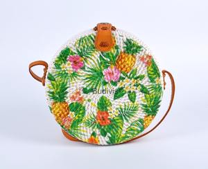 กระเป๋าหวายบาหลีคุณภาพสูง ขายส่ง มีสินค้าพร้อมส่ง หนังแท้ ปิดด้วยกระดุมเม็ดเดียว รูปทรงกลม สำหรับฤดูร้อน - Product Image 3