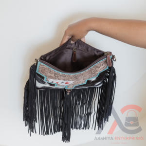 Sac à main occidental élégant fabriqué à la main en cuir de vachette véritable sac à franges Unique Deck Of Cards Gambler Cowgirl Crossbody Handbags - Product Image 6
