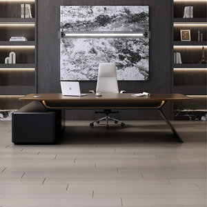Modern Brown Wood <b>L</b>-<b>Shaped</b> Executive <b>Desk</b> with Built-In Power Outlet Rounded Edges 1-Year Warranty - Product Image 3