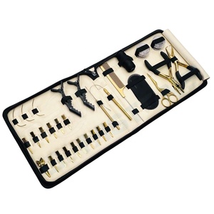 Kit d'outils pour extensions capillaires dorées avec pince à micro-perles à 2 trous et pince d'ouverture, crochet de tirage et pinces à cheveux - Product Image 1