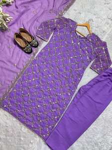 Último diseñador Faux Georgette seda bordado trabajo Kurti conjunto por FabZone - Product Image 2