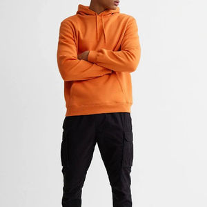 Men's <b>Orange</b> Hooded Sweatshirt Regular Fit Solid Color Cotton <b>Fleece</b> Casual Autumn Wear Pocket Design Knitted Hoodie - Product Image 3