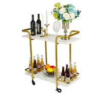 Chariots de bar en métal au design unique en laiton AK Cuivre fini avec roues de chariot de haute qualité en verre à 2 niveaux pour meubles d'hôtel/de bar