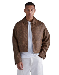 Veste d'hiver pour homme en cuir de mouton toile premium, coupe courte, col montant, fermeture éclair double curseur, épaules tombantes, modèle Plus - Product Image 1