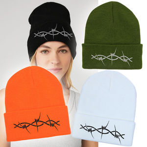 Beanie Fabricante Personalizado Venta al por mayor Alambre de púas Bordado Rock Hip Hop Knit Sports Running Beanie - Product Image 1