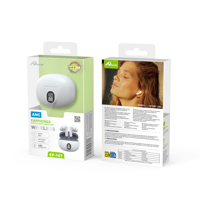 EP-107 Blanco BT In-Ear Waterproof Headphones ENC/ANC Digital Display Battery Indicator JL Chipset Power Bank Functionality