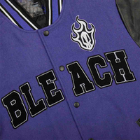 Blouson universitaire pour homme Ichigo Kurosaki Anime, en toile, col montant, noir et violet, personnalisable, style streetwear, bomber de baseball