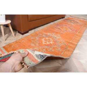 2.7x10.1 ft <b>Runner</b> Vintage <b>Rug</b>, Orange Striped Turkish <b>Rug</b> - Product Image 3