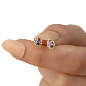 Women's Sterling <b>Silver</b> Boho Style Stud <b>Earrings</b> with Amethyst Gemstone Gold Plated Trendy Handmade <b>Wedding</b> Gift - Product Image 1