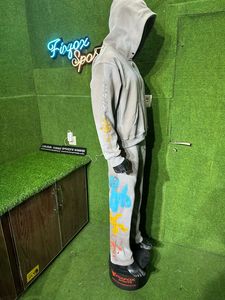 2025 High Quality Fleece 100% Cotton Fleece 2 Piece Zipper Cropped <b>Drop</b> Shoulder Tracksuit for Men with Screen Printed logo - Product Image 3