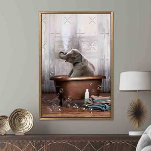 Elegant Elephant Art <b>Bathroom</b> Canvas Print - Cute <b>Decor</b> Poster,Gold Framed - Product Image 1