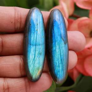 Boucles d'oreilles en labradorite naturelle, perles assorties, cabochon, pierre de feu multiple lisse pour boucle d'oreille, paire de cristal - Product Image 5