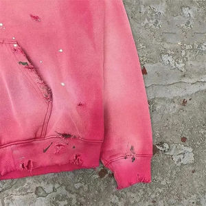 350แกรมเสื้อมีฮู้ดมีซิปแบบวินเทจสำหรับผู้ชายผ้าฝ้ายมีรอยขาดกันแดดมีฮู้ดผ้าฟลีซสำหรับฤดูหนาวพิมพ์สกรีน - Product Image 3