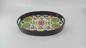 Hexagon Wooden Serving <b>Tray</b> with <b>Black</b> Metal Handles – 6-Sided Natural Wood Platter for Coffee Table & Kitchen Decor - Product Image 3