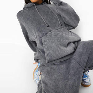 Wholesale Custom Made Cotton Acid Wash Tracksuits <b>for</b> <b>Women</b> Light <b>Weight</b> Hooded Collar Solid Winter OEM Service Available - Product Image 4