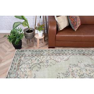 พรมวินเทจขนาดใหญ่ 5.6x8.7 ฟุต พรมตุรกี พรมขนสัตว์ลายดอกไม้สีเขียวน้ำตาล - Product Image 2