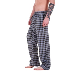 Pijama de franela tejida de algodón 100% para hombre, pantalones de dormir a cuadros con bolsillo y cordón de tela propia - Product Image 6