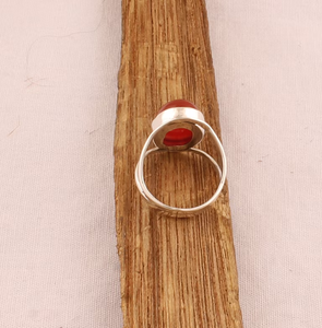 Anillo de doble banda de Plata de Ley 925 sólida hecho a mano, piedra preciosa ovalada de ónix rojo Natural, Banda cristiana de dos capas elegante para hombres/mujeres - Product Image 5