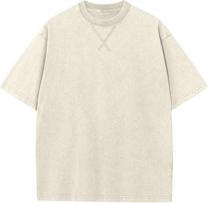 Camisetas de punto para hombre, corte regular, algodón pesado vintage, estilo urbano, manga corta, color liso, lavado ácido, transpirables, ecológicas - Product Image 4